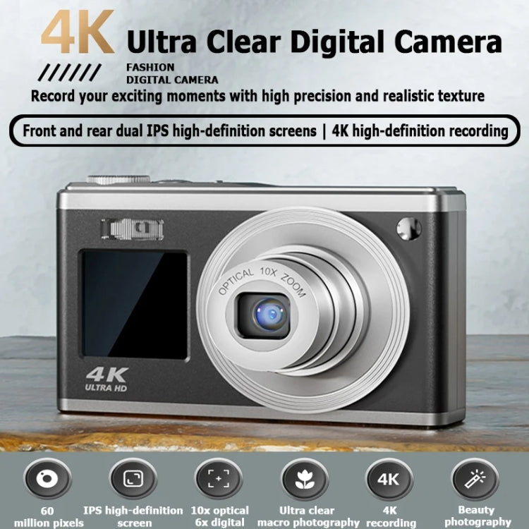 4K HD Optical Zoom Digital Camera 60MP Dual Screen Selfie Camera, No Memory, Black, White, Silver 4K HD Optical Zoom Digital Camera 60MP Dual Screen Selfie Camera, No Memory, Black, White, Silver
